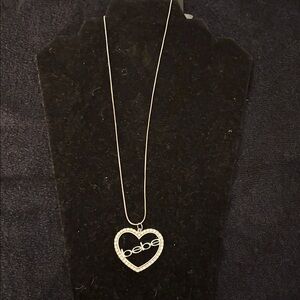 Bebe Long Silver Chain Heart Necklace